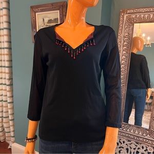 CAROLE LITTLE Vintage Bead Sheer Mesh Top NWT